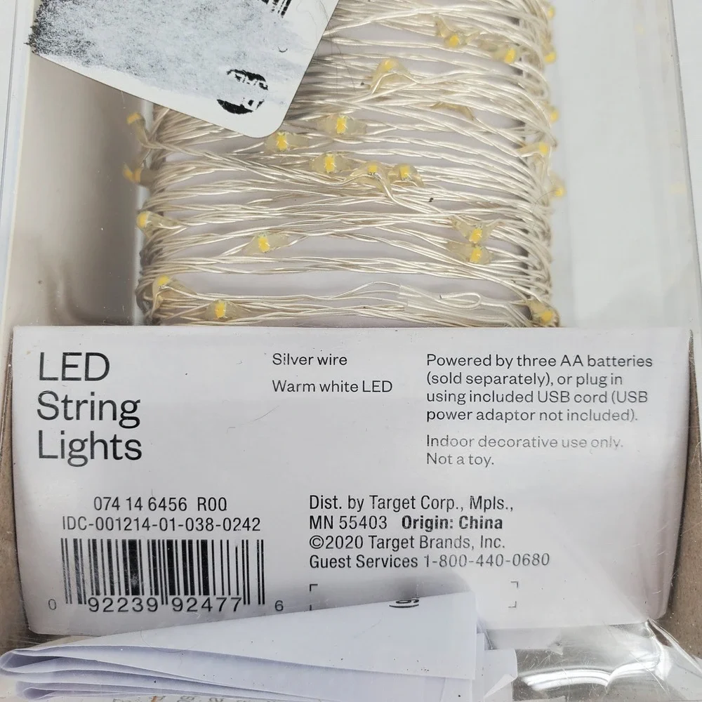 Room Essentials‎ LED String Lights 90ct Warm White Silver Wire Extra Long New